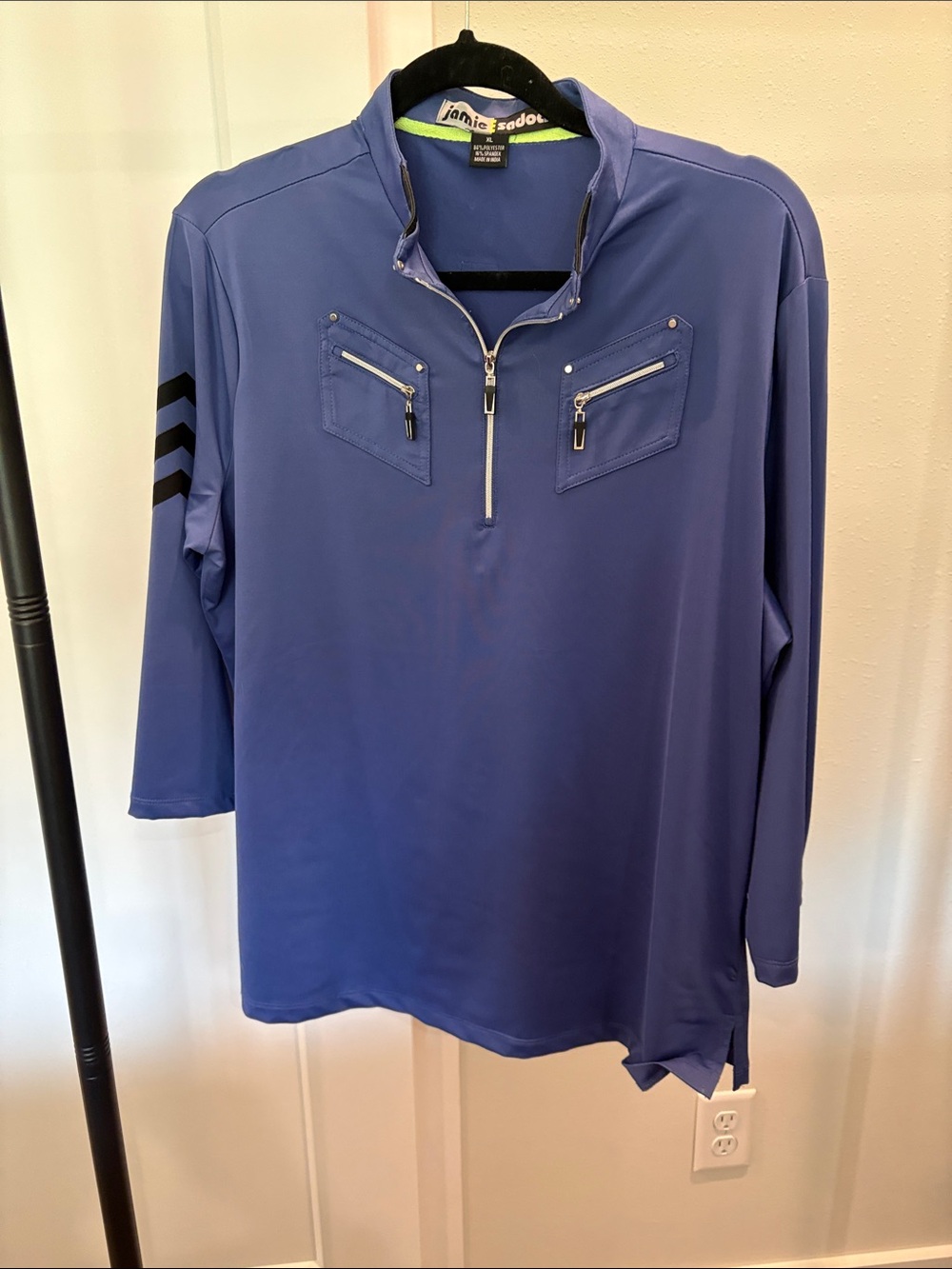 Jamie Sadock Blue Quarter Zip Golf Top Silver Pockets XL
